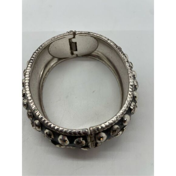 Brighton silver plated "Rockin Hearts" black enamel/crystal Cuff Bracelet - Picture 5 of 7